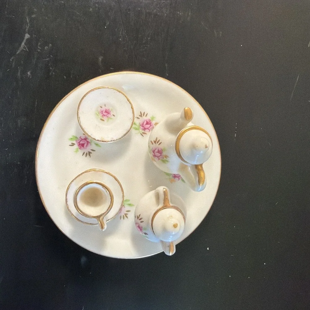 Vintage Miniature 8pcs. ROSE Tea Set Dollhouse Decor